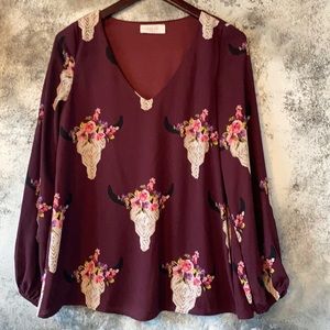 A-Line Top S/M Boho Cow Skull